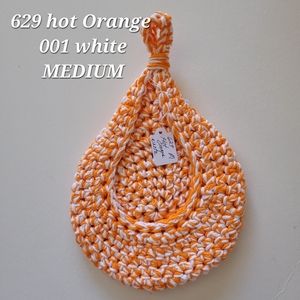 MEDIUM 629 HOT ORANGE 001 WHITE HANDMADE CROCHETED  HANGING WALL BASKET 2…